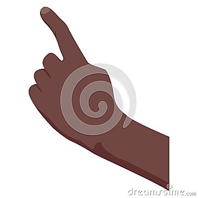 Pointing hand. Afro American dark skin color. Hand touch. Isolated on white. Flat style. Easy to edit. White background Vector Illustration