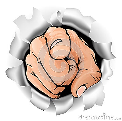 Pointing hand breaking wall Vector Illustration