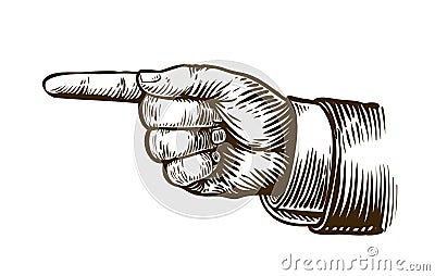 Pointing hand sketch. Forefinger, index finger. Vintage, retro vector illustration Vector Illustration