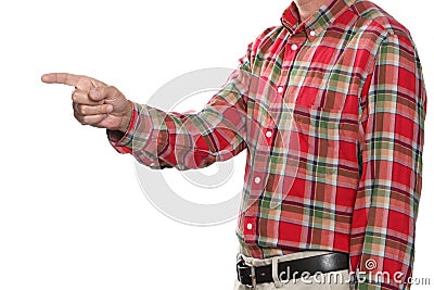 pointing index finger concept: man pointing his index finger isolated on white background copy space and clipping path included Stock Photo