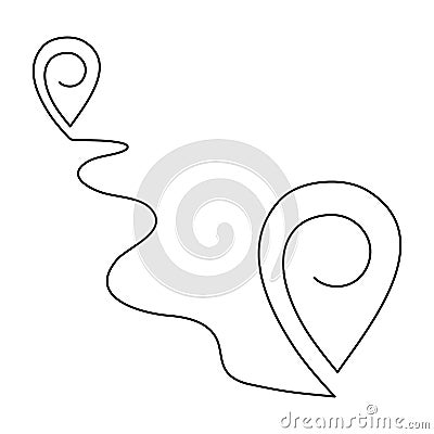 Pointing location at map one line art,hand drawn way destination continuous contour,trendy template direction, gps navigation Vector Illustration