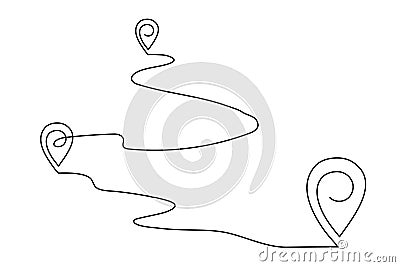 Pointing location at map one line art,hand drawn way destination continuous contour,trendy template direction, gps navigation Vector Illustration