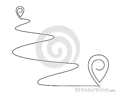 Pointing location at map one line art,hand drawn way destination continuous contour,trendy template direction, gps navigation Vector Illustration