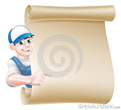 Pointing plumber scroll Vector Illustration