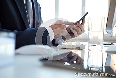 Pointing at touchscreen Stock Photo