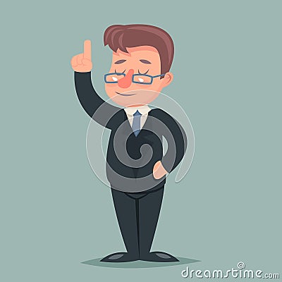 Pointing up Finger Businessman Idea Solution Advice Character Icon Retro Cartoon Design Vector Illustration Vector Illustration