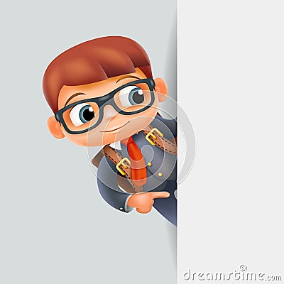 Pointiong finger hand gesture corner look out promotion schoolboy education excellent student school pupil nook 3d Vector Illustration