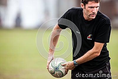 POINTNOIRE/CONGO - 18MAY2013 - Amateur rugby player to warm up Editorial Stock Photo