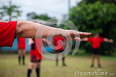 POINTNOIRE/CONGO - 18MAY2013 - Amateur rugby player to warm up Editorial Stock Photo