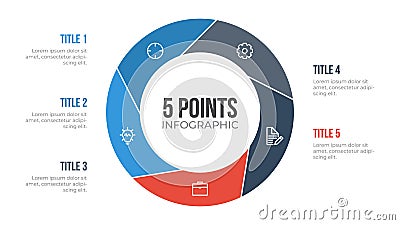 5 points circle infographic element vector, can be used for workflow, steps, options, list, processes, presentation slide, report Vector Illustration