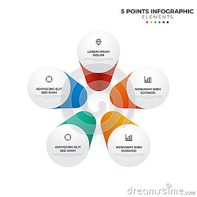 5 points circular infographic element, cycle layout diagram with icon and colorful color, can be used for presentation, banner, Stock Photo