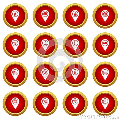 Points of interest icon red circle set Vector Illustration