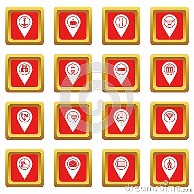 Points of interest icons set red Vector Illustration