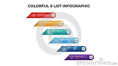 6 points of list diagram, colorful infographic element template vector Stock Photo