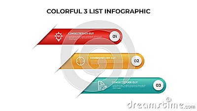 3 points of list diagram, colorful infographic element template vector Stock Photo