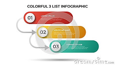 3 points of list or steps diagram with arrows, infographic element template vector Stock Photo