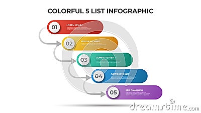 5 points of list or steps diagram with arrows, infographic element template vector Stock Photo