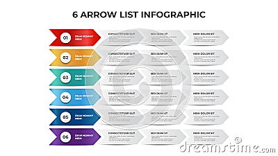 6 points of process arrow, infographic element template vector Stock Photo