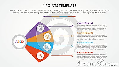 4 points stage list template infographic concept for slide presentation with fan propeller shape with line connection with flat Vector Illustration