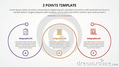 3 points stage template infographic concept for slide presentation with big outline circle circular cycle with 3 point list with Vector Illustration