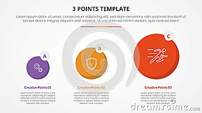 3 points stage template infographic concept for slide presentation with circle gradual transformation with 3 point list with flat Vector Illustration