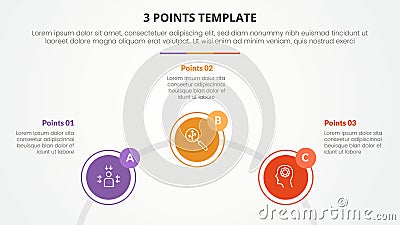 3 points stage template infographic concept for slide presentation with circle outline linked circular on half circle with 3 point Stock Photo