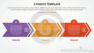 3 points stage template infographic concept for slide presentation with creative arrow horizontal block shape with 3 point list Stock Photo