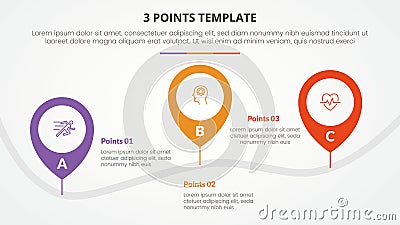3 points stage template infographic concept for slide presentation with pin tagging location road up and down with 3 point list Stock Photo