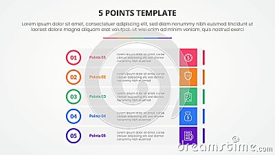 5 points stage template infographic concept for slide presentation with rectangle box stack with outline circle badge with 5 point Stock Photo