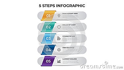 5 points of steps diagram, vertical list layout, infographic template vector Stock Photo