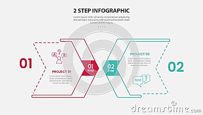 2 points template infographic outline style with 2 point stage or step comparison template with arrow box with layering style Stock Photo