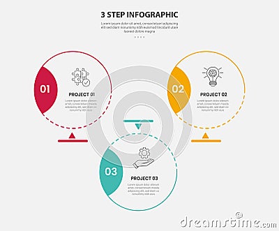 3 points template infographic outline style with 3 point step template with big circle with badge on side with triangle structure Stock Photo