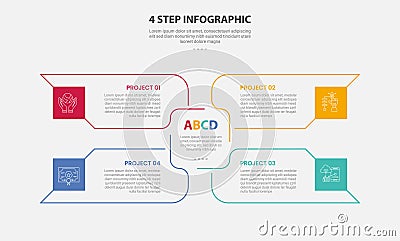 4 points template infographic outline style with 4 point step template with big rectangle arrow container spreading center for Stock Photo