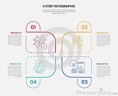 4 points template infographic outline style with 4 point step template with creative round center base with symmetric style for Stock Photo