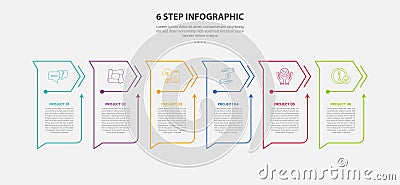 6 points template infographic outline style with 6 point step template with creative table with arrow header style for slide Stock Photo