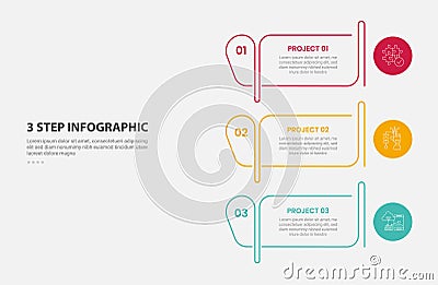 3 points template infographic outline style with 3 point step template with creative table outline and circle on edge for slide Vector Illustration