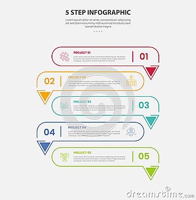 5 points template infographic outline style with 5 point step template with long round rectangle with arrow bottom direction Stock Photo