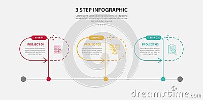 3 points template infographic outline style with 3 point step template with timeline style with round container and arrow line for Stock Photo