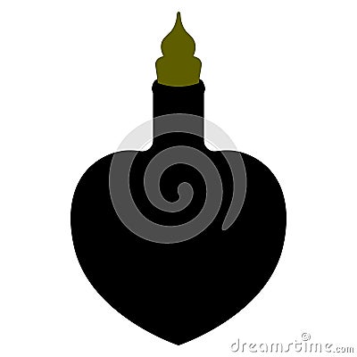 Poison bottle. Silhouette. Heart shaped vessel. The bottle is closed with a green stopper. Vector illustration. A miraculous drink Vector Illustration