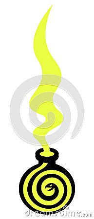 Poison bottle. Silhouette. Magical yellow pairs in the form of a snake emerge from the bubble. Vector illustration. Reptile Vector Illustration