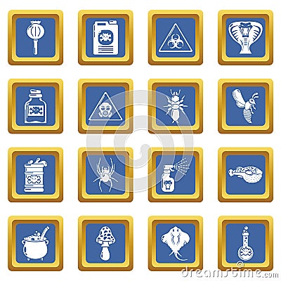 Poison danger toxic icons set blue square vector Vector Illustration