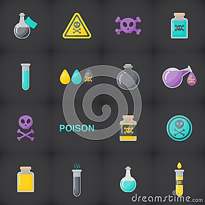 Poison flat icon set Cartoon Illustration