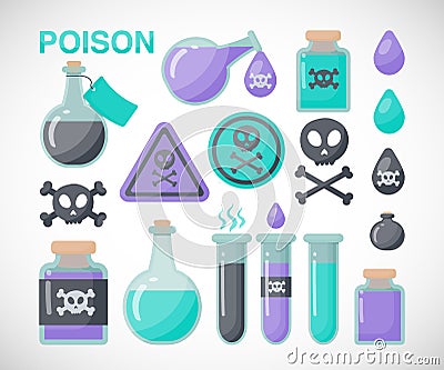 Poison flat icon set Cartoon Illustration