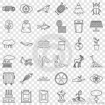 Poison icons set, outline style Vector Illustration