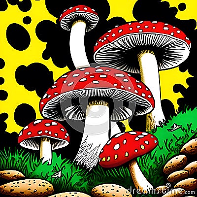 Poisonous fly-agaric mushrooms Stock Photo