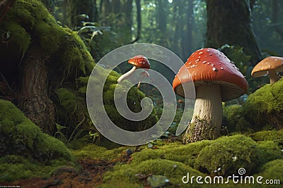 Poisonous fly agaric toadstool in moss Stock Photo