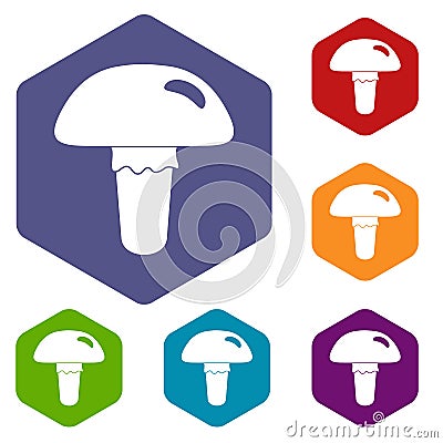 Poisonous mushroom icons set hexagon Vector Illustration