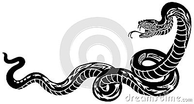 Poisonous snake in a defensive position. Silhouette Vector Illustration