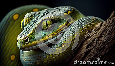Poisonous viper slithers through lush green wilderness generated by AI Stock Photo