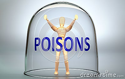 Poisons can separate a person from the world and lock in an invisible isolation that limits and restrains - pictured as a human Cartoon Illustration